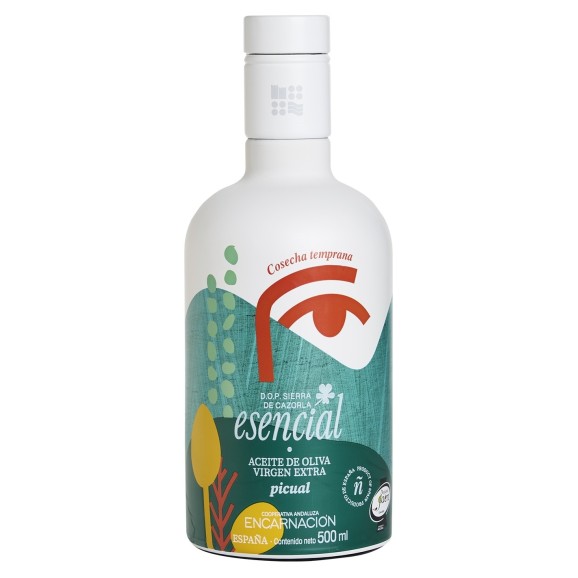 Esencial Verde Temprano Picual Botella de vidrio 500 ml.