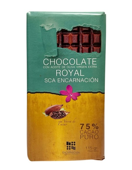 SCA Encarnación Chocolate 75% Cacao con Vaina de Cacao y AOVE Esencial Royal 115 gr.