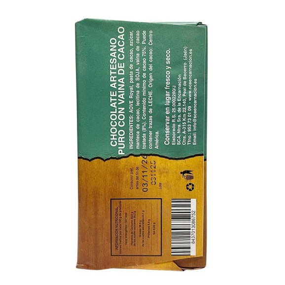 SCA Encarnación 75% Cocoa Chocolate with Cocoa Pod and Esencial Royal EVOO 115 gr.