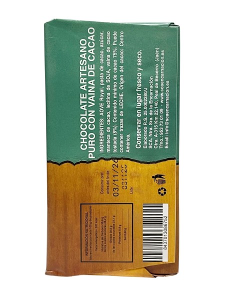 SCA Encarnación 75% Cocoa Chocolate with Cocoa Pod and Esencial Royal EVOO 115 gr.