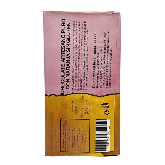 SCA Encarnación Schokolade 70 % Kakao mit Orangen und EVOO Esencial Royal 115 gr.