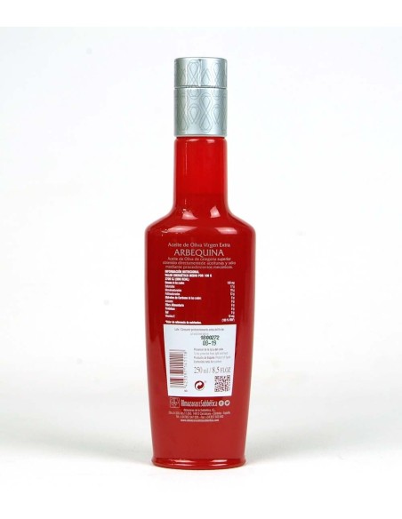 aceite de oliva almaoliva arbequina botella vidrio 250 ml atrás