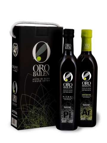 Oro Bailén Arbequina y Picual 2 Botellas 500ML ESTUCHE ASA CORDÓN