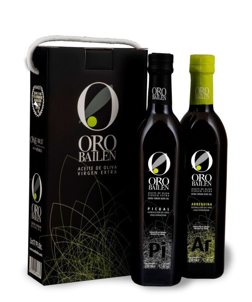 Oro Bailén Arbequina y Picual 2 Botellas 500ML ESTUCHE ASA CORDÓN