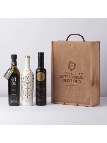 Aceites Jaén selección 2021 en caja de madera