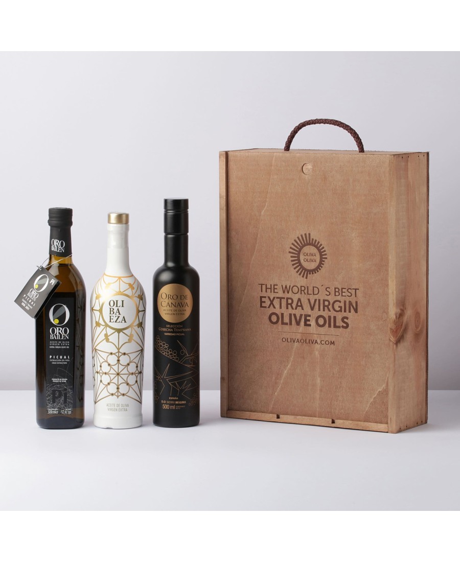 Aceites Jaén selección 2021 en caja de madera