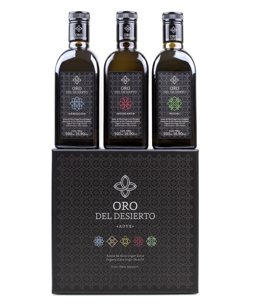 Oro del Desierto Box of 3 squared glass bottles 500 ml. - Oliva Oliva