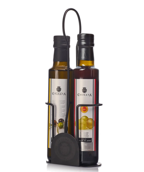 La Chinata Convoy metálico de Aceite de Oliva Virgen Extra y Vinagre de Jerez - Set 2x250 ml.