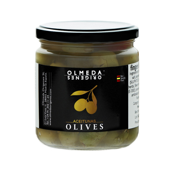 Olmeda Orígenes Finger Licking Oliven Glas 370 gr. - Oliva Oliva