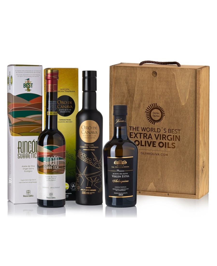 Meilleures Huiles d'Olive d'Espagne 2023 Coffret bois - Oliva Oliva