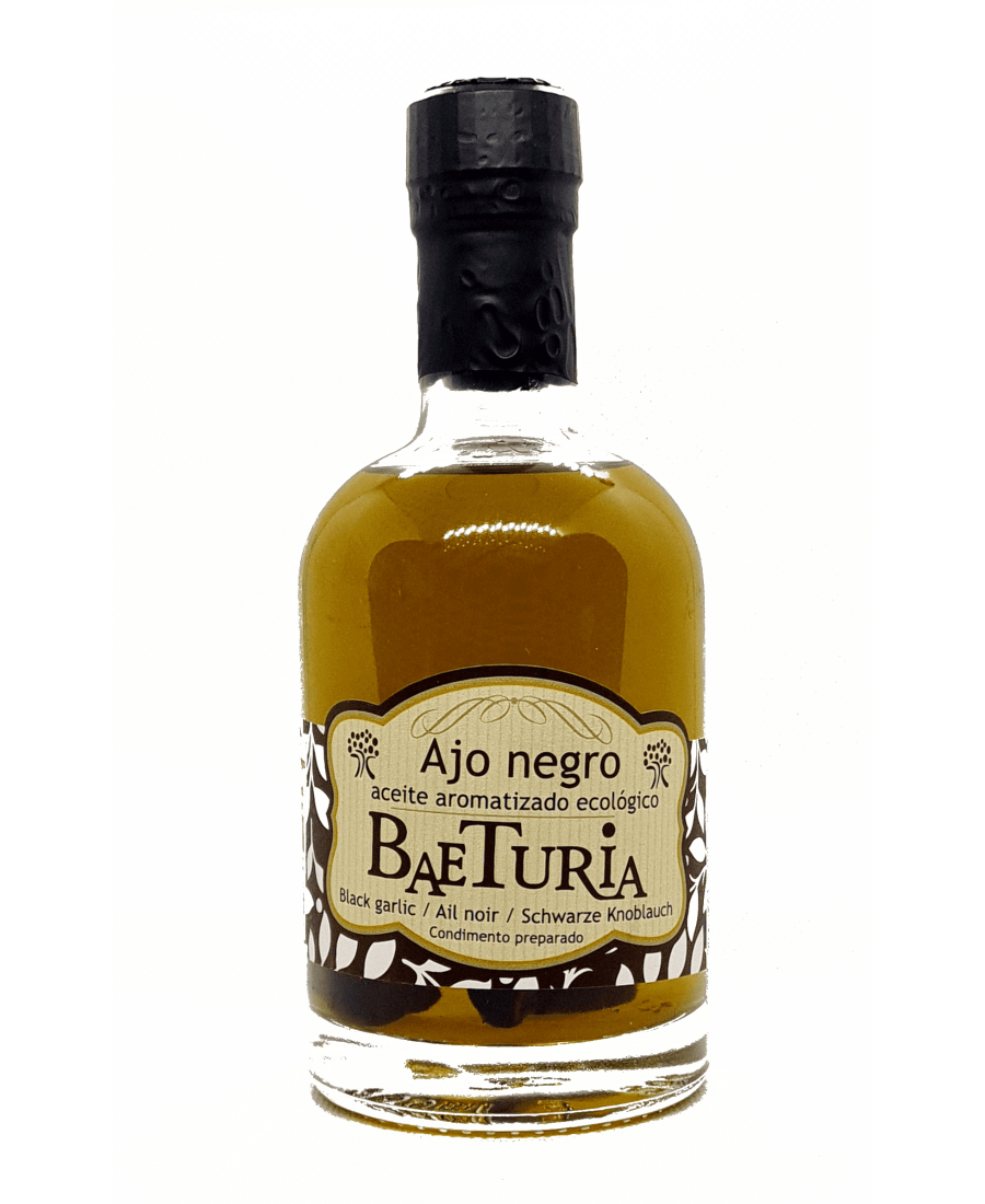 Huile Baeturia aromatisée à l'Ail Noir 250 ml.