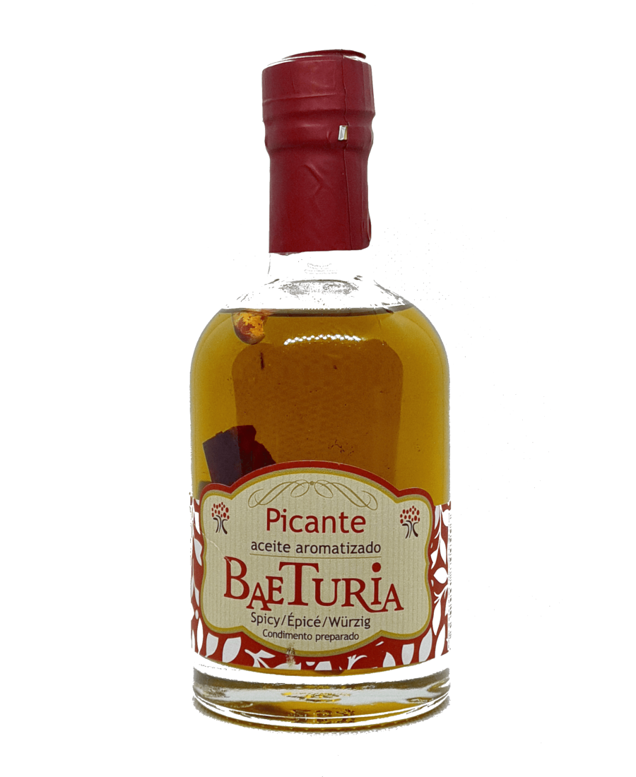 Baeturia Aceite Aromatizado Picante - Botella de vidrio 250 ml.