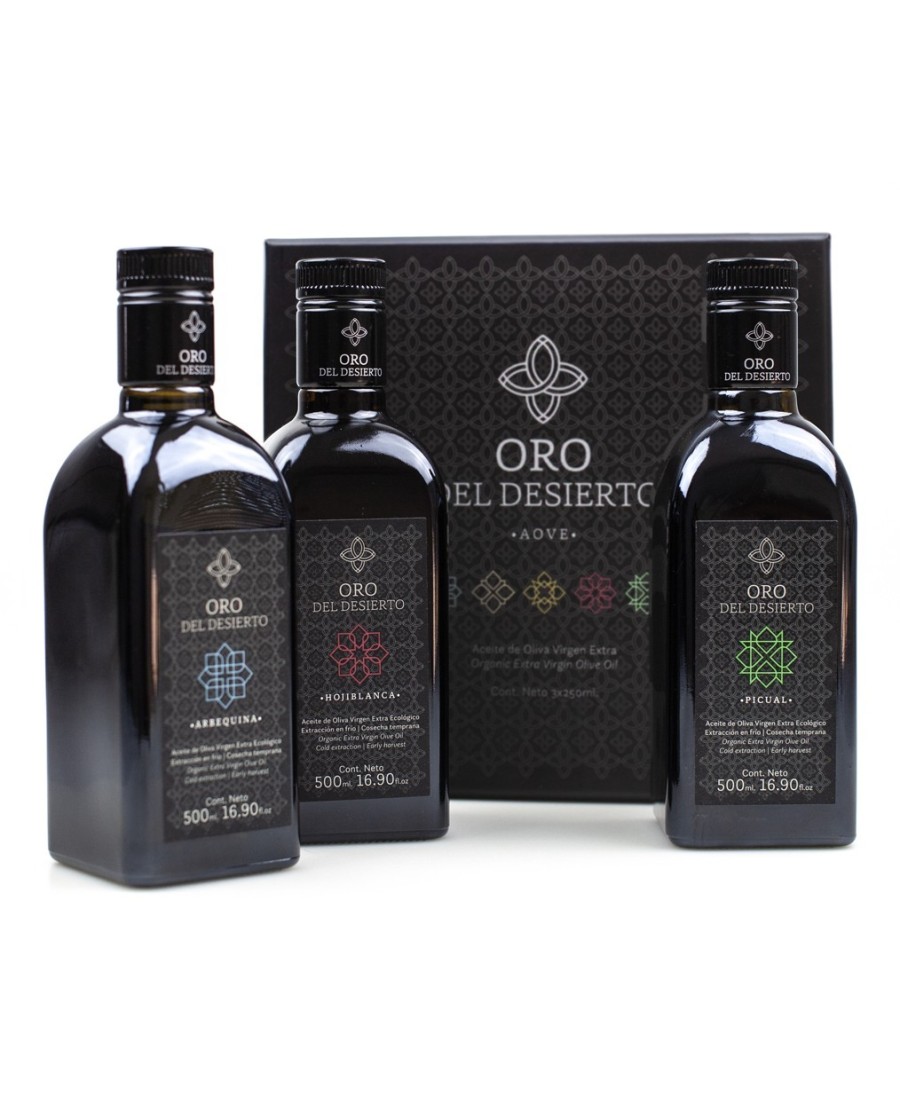 Oro del Desierto Box of 3 squared glass bottles 500 ml. - Oliva Oliva
