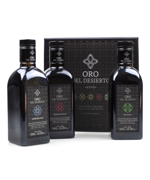Oro del Desierto Geschenkpackung 3 Glasgefäße 500 ml. - Oliva Oliva