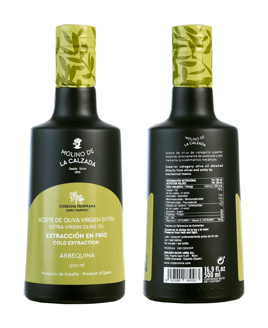 Molino de la Calzada Arbequina Bell - Botella de vidrio 500 ml.