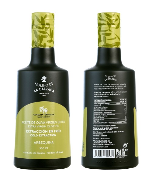 Molino de la Calzada Arbequina Bell - Botella de vidrio 500 ml.