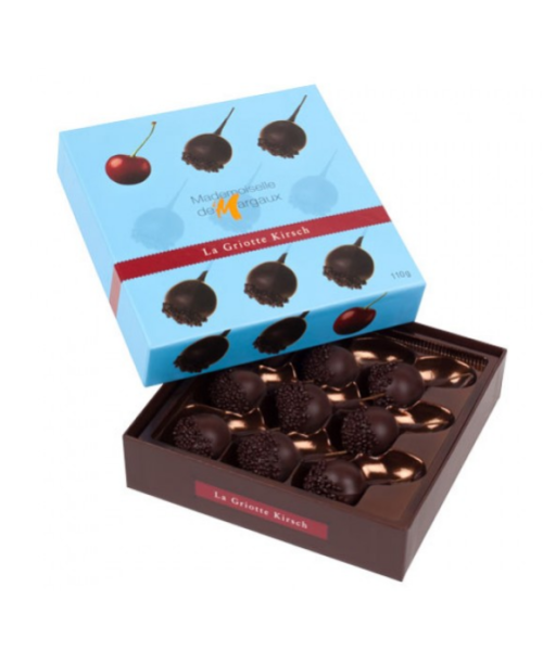 12x Mademoiselle de Margaux Kirschen gefüllt mit Armagnac und umhüllt von dunkler Schokolade - Schachtel 110 gr.