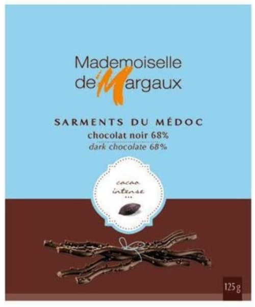 12x Mademoiselle de Margaux Chocolat noir sarments de vigne 68% - Boîte 125 gr.