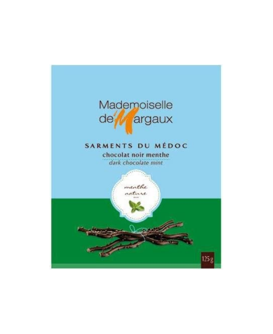 12x Mademoiselle de Margaux Zartbitterschokolade Sprossen 52% Minze - Schachtel 125 gr.