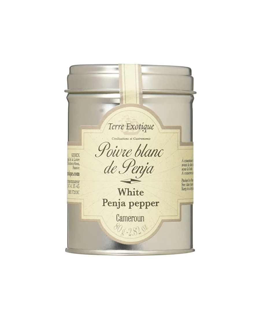 Terre Exotique Penja Weisser Pfeffer Glas 80 gr. - Oliva Oliva