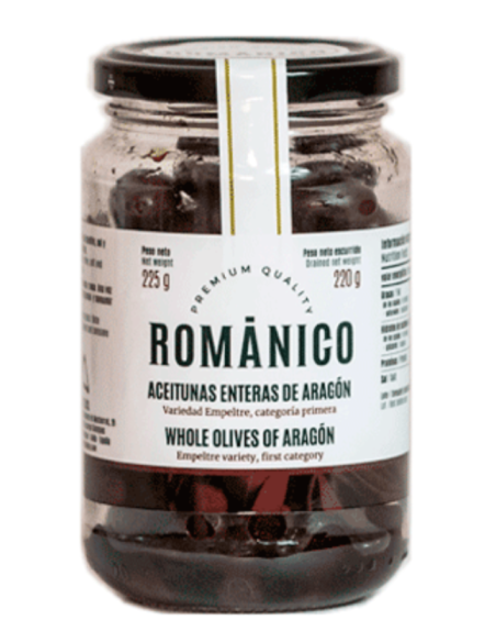 Románico Black Olive of Aragon Glass jar 220 gr. - Oliva Oliva