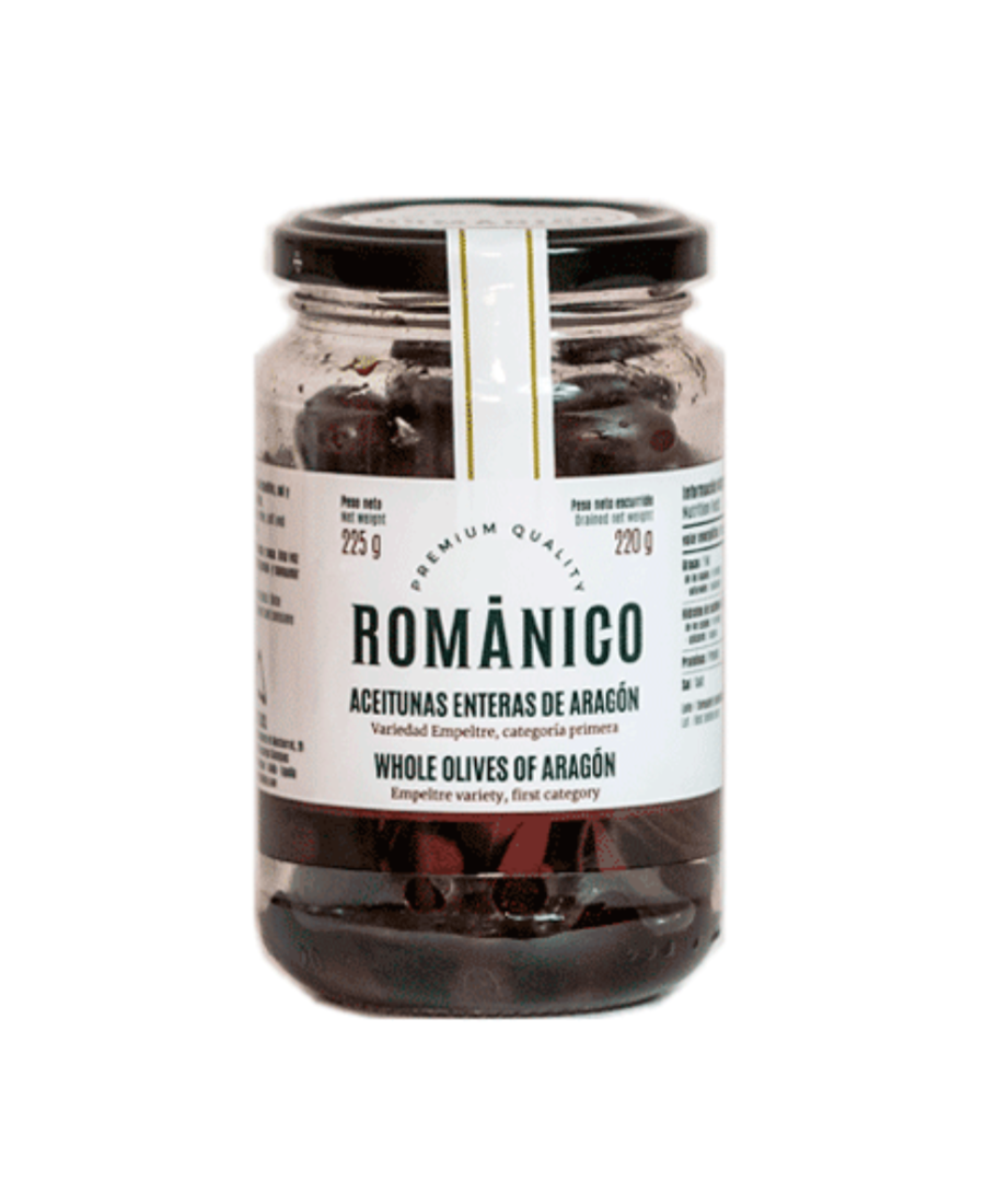 Románico Black Olive of Aragon Glass jar 220 gr. - Oliva Oliva