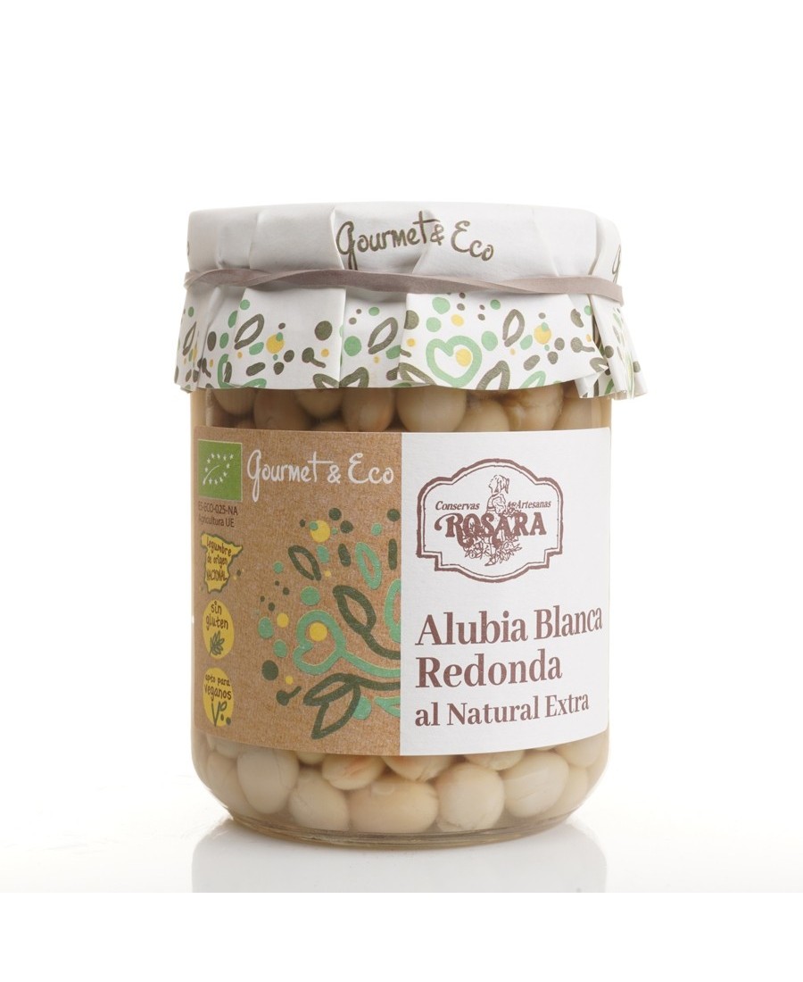 Rosara Organic Round White Beans Glass jar 445 ml. - Oliva Oliva