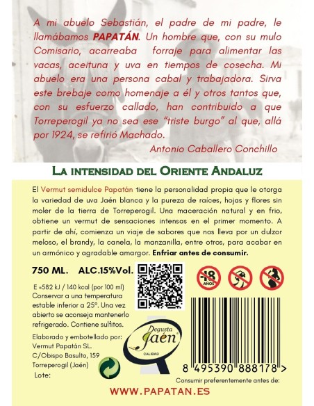 Vermut Papatán Bouteille verre 750 ml. - Oliva Oliva
