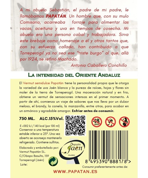 Vermut Papatán Botella de vidrio 750 ml. - Oliva Oliva