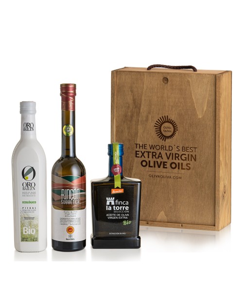 Meilleures Huiles d'Olive BIO Espagne 2024 Coffret bois - Oliva Oliva