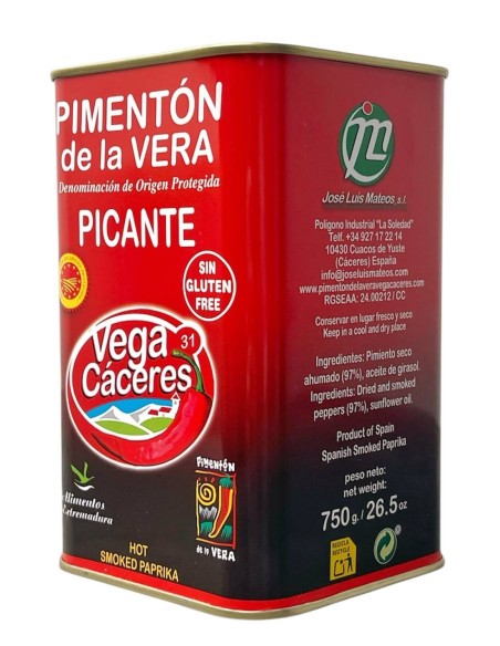 Vega Cáceres Hot Smoked Paprika from La Vera 750 gr. - Oliva Oliva